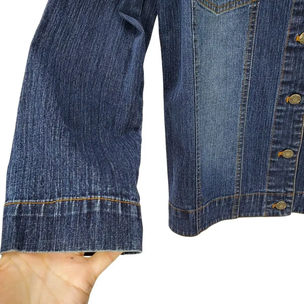 Chico's Denim Buttoned Jean Jacket (0) S Outdoor Minimalist Neutral Basic Coat